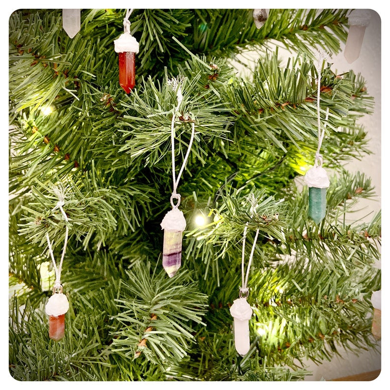 Gemstone Christmas Decorations, Quartz Tree Ornament, Crystal Bauble Set