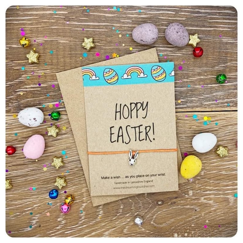 Hoppy Easter Card, Easter Wish Bracelet, Cute Easter Basket Filler, Easter Egg Hunt Prize, Easter Friendship Postal Gift