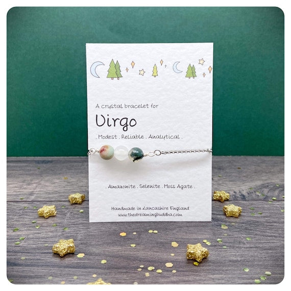 Virgo Zodiac Slider Bracelet, Birthstone Crystal Jewellery, August September Birthday, Zodiac Chain Bracelet, Personalised Star Sign Gift