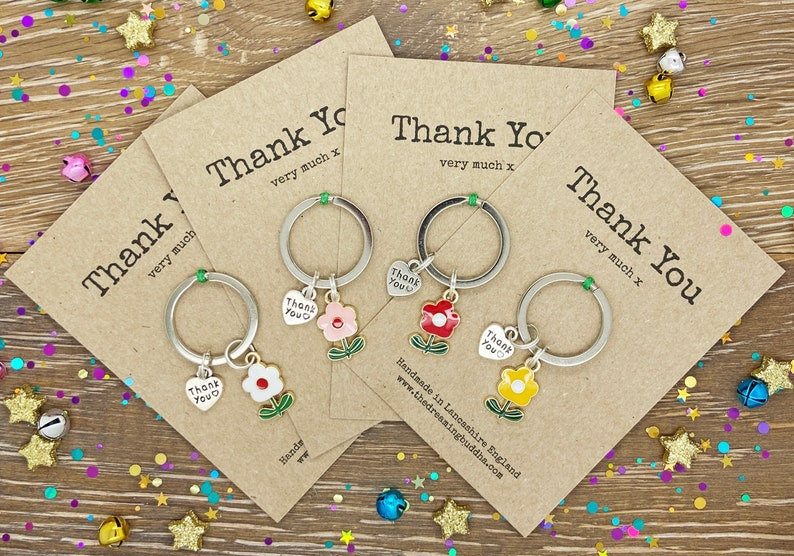Set Of 4 Thank You Keyrings, Pack Of Four Appreciation Gifts, Bulk Thank You Presents, School Teacher Gifts, Employee Thanks, Business Gift