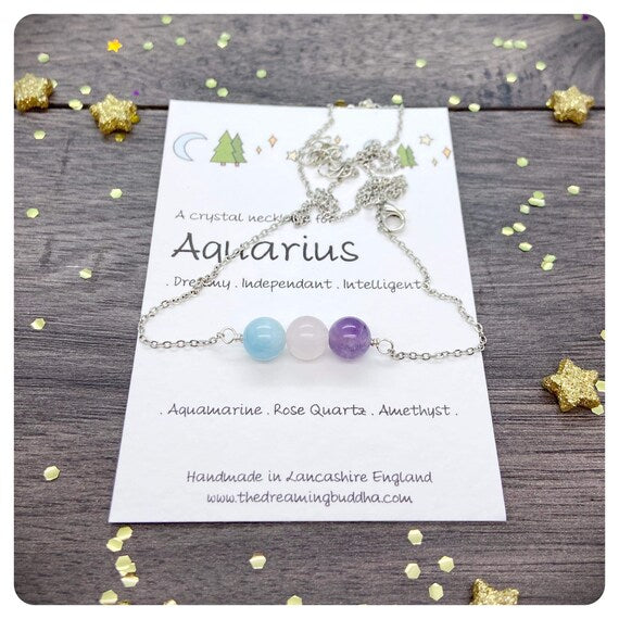 Aquarius Birthday Necklace, Personalised Zodiac Jewellery, Star Sign Choker, Crystal Bar Necklace, Postal Birthday Gift, January Horoscope