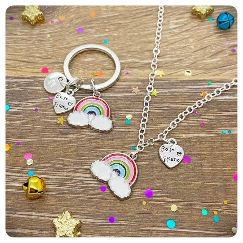 Best Friend Matching Necklace and Keyring Set, You Are An Amazing Friend Present, Rainbow Friendship Gift, Best Friend Birthday Postal Gift