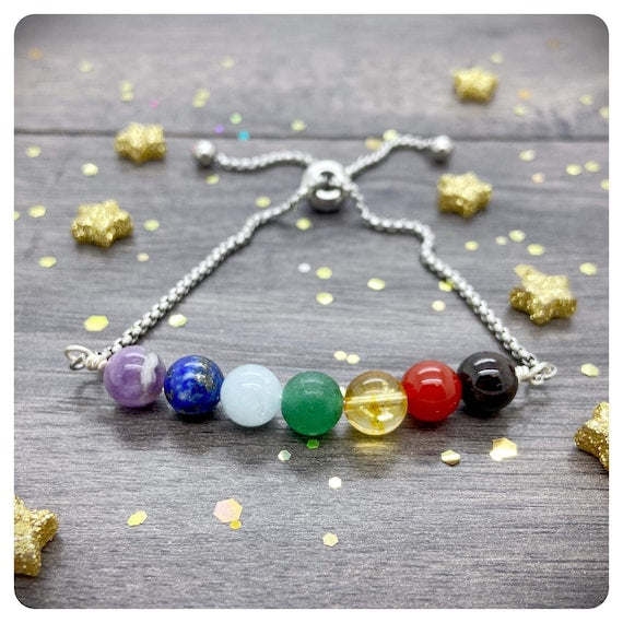 Adjustable Chakra Bracelet, Chakra Balancing Crystal Jewellery, 7 Chakra Healing Bracelet, Spiritual Yoga Gift, Healing Chakra Gemstones