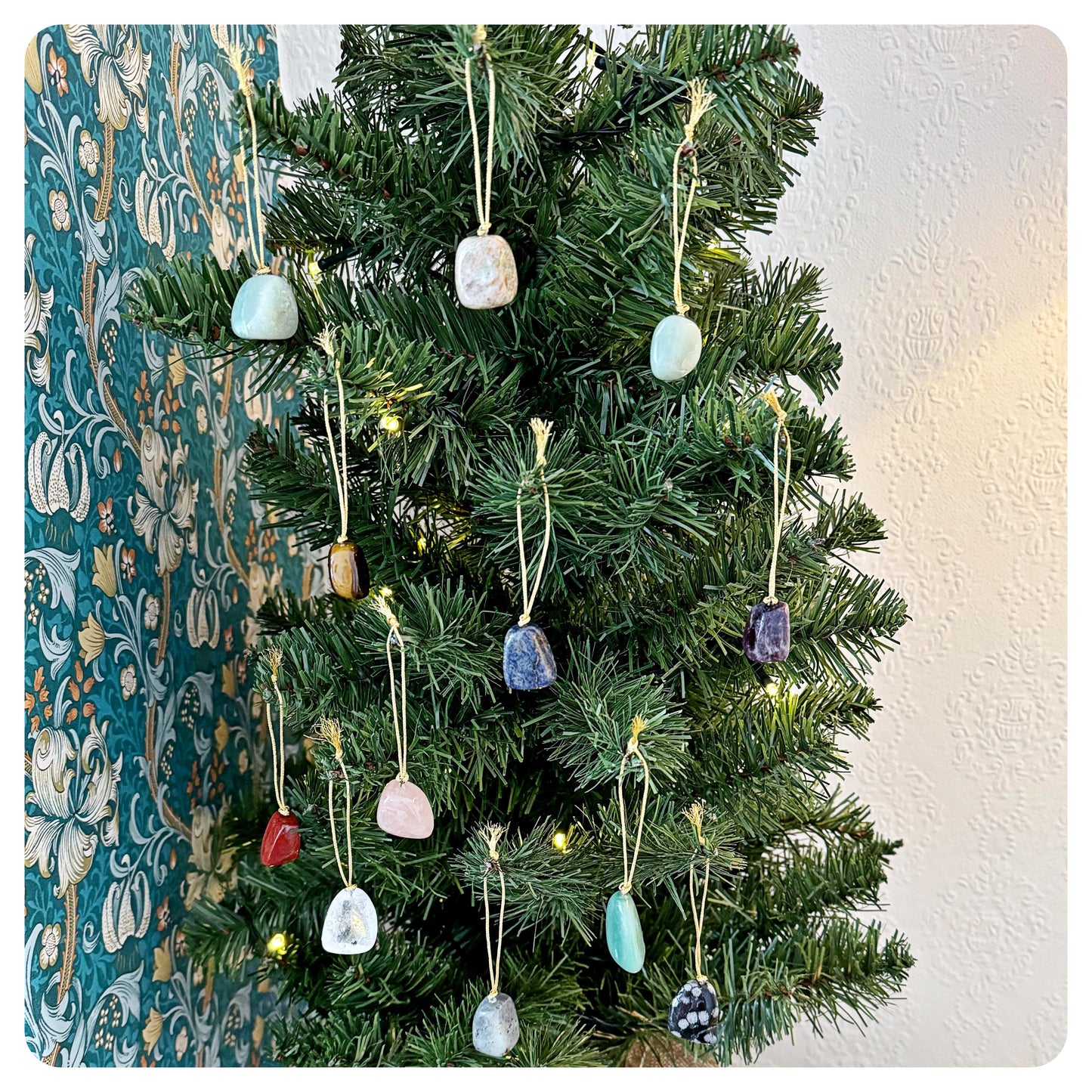 Crystal Christmas Tree Decorations Gemstone Hanging Ornaments Rustic Natural Baubles Rose Quartz, Amethyst, Lepidolite, Amazonite, Sodalite