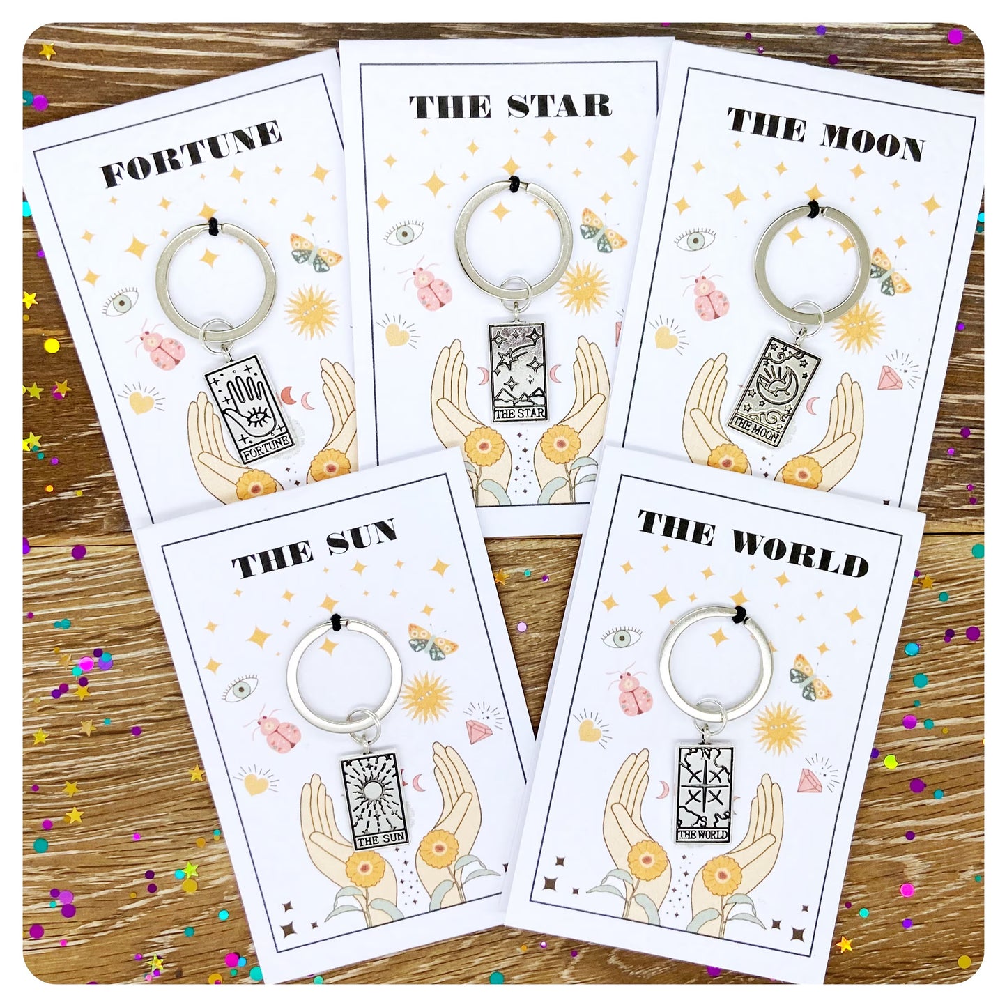 Tarot Card Keyring, Personalised Tarot Gift, Mystic Crystal Keychain, Astrology Good Luck Charm, Celestial Keyring