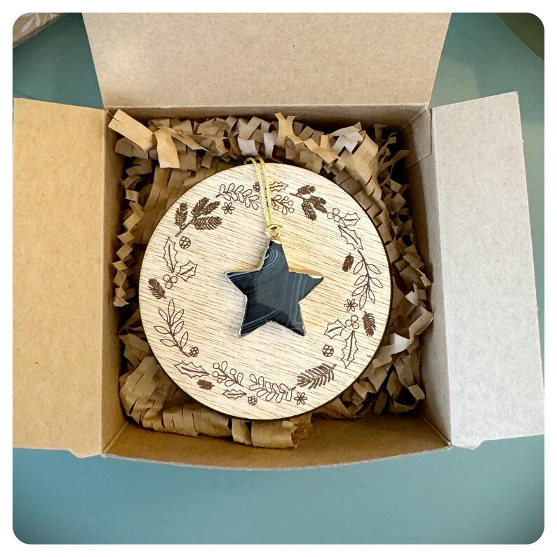 Merry Christmas Crystal Candle With Agate Gold Star Bauble Hanging Decoration, Personalised Xmas Gift For Mum Friend Colleague