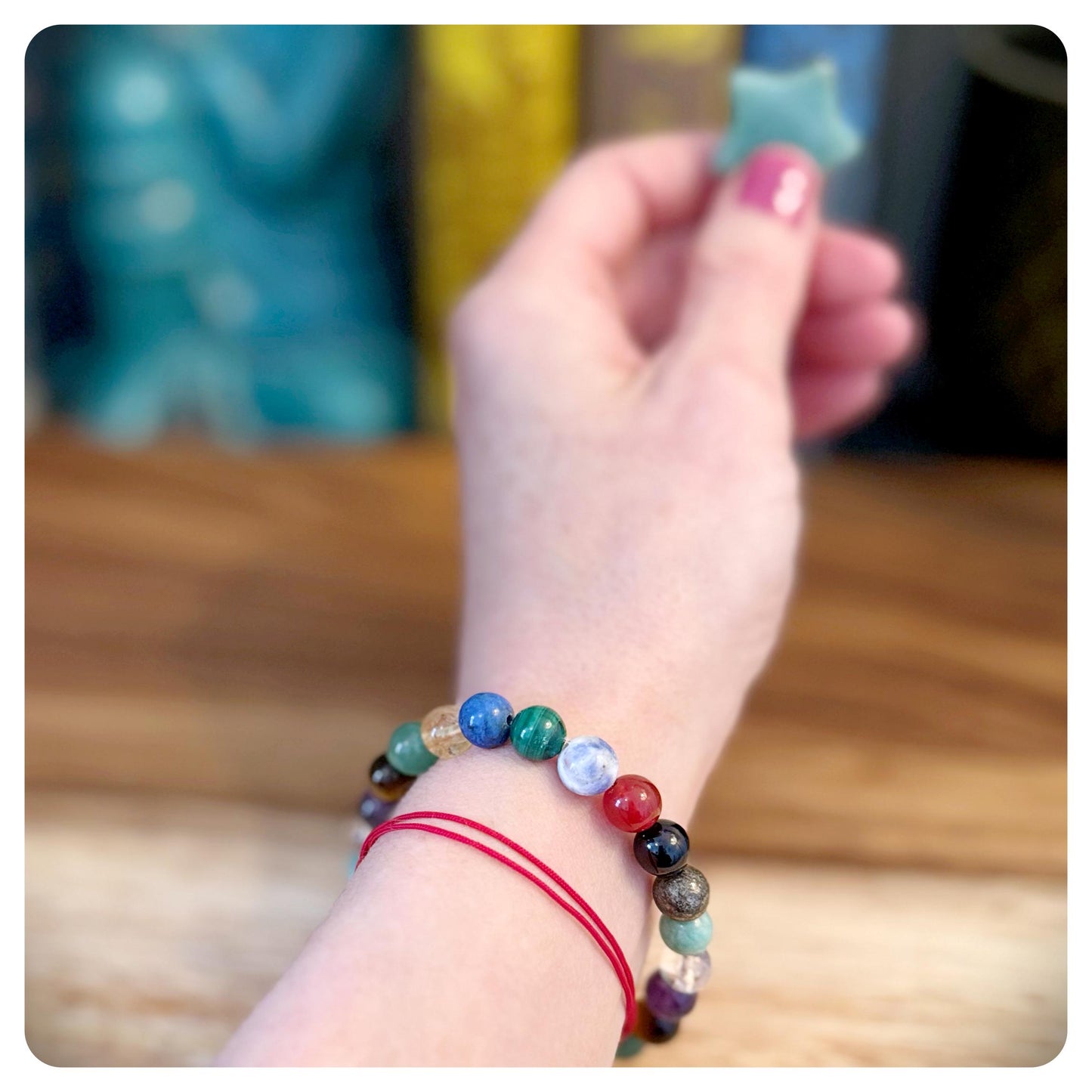 Handmade Crystal Good Luck Beaded Bracelet, Personalised Lucky Gift In Gift Box With Crystal Star, Storage Pouch and Informational cards.