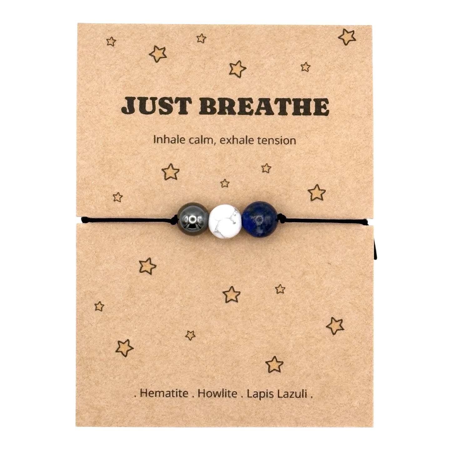 Just Breathe, Inhale Calm Exhale Tension Crystal Bracelet or Anklet, Personalised Mindfulness Gift for Anxiety Stress and Burnout, Wellness Keepsake for Her