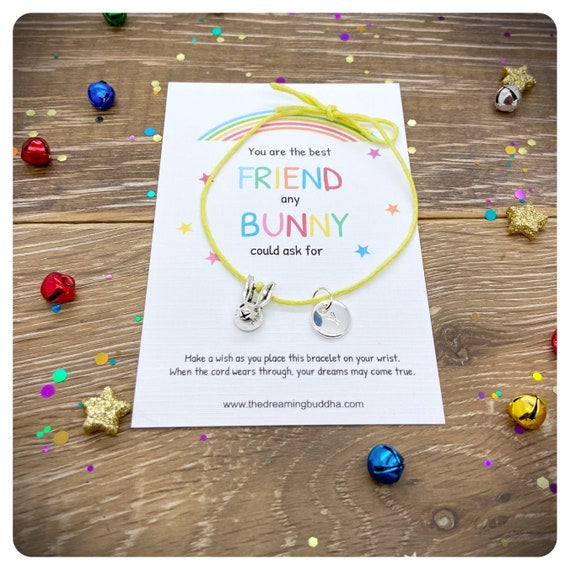 Cute Best Friend Wish Bracelet, Friendship Bunny Card, Birthday Christmas Present For School Friend