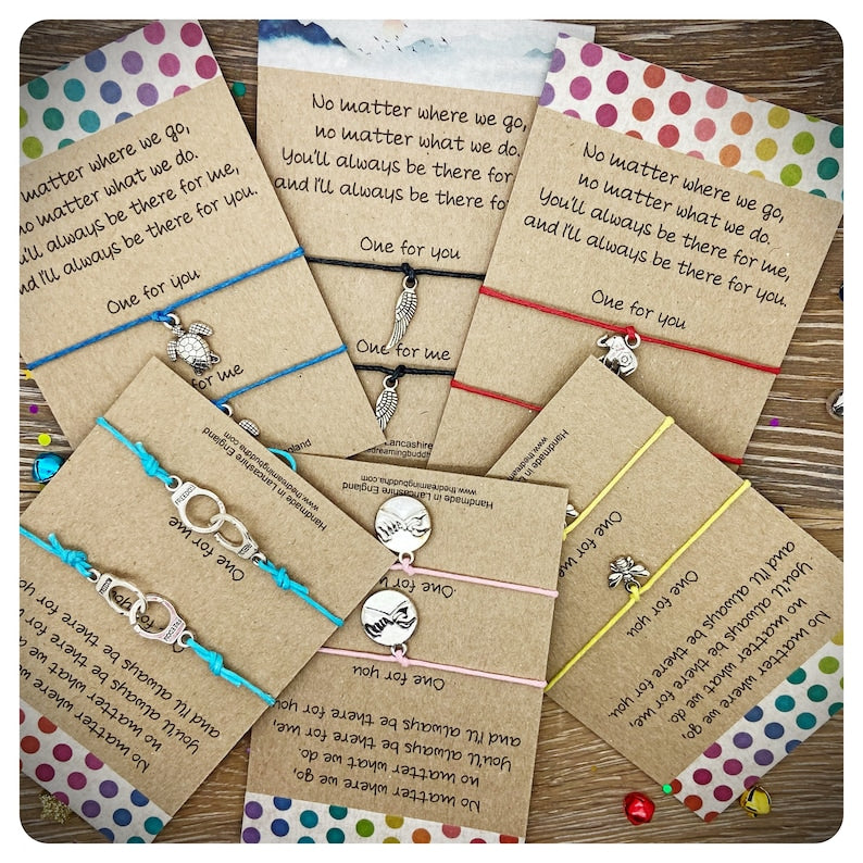 No Matter Where No Matter What Card, Animal Lover Pinky Promise Handcuff Heart Angel Wing Matching BFF Couples Bracelets, Sentimental Gift