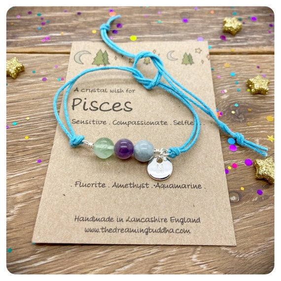 Pisces Zodiac Crystal Bracelet, Horoscope Gift, Astrology Birthstone Anklet, Personalised Star Sign Gift
