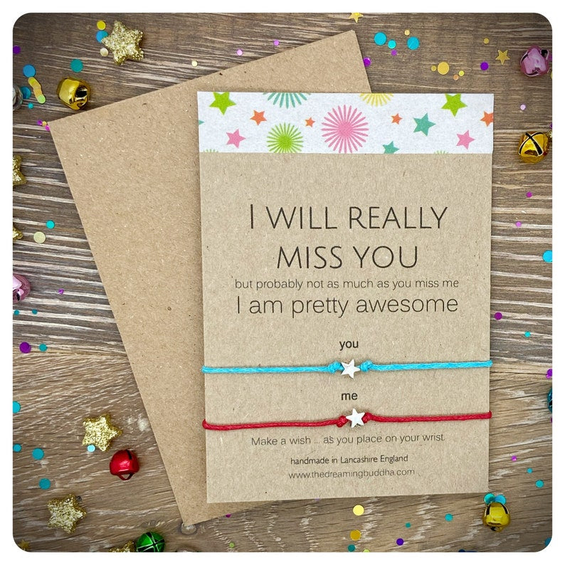 I Will Miss You Wish Bracelets, Double Leaving Bracelet Card, Don’t Forget Me Gift