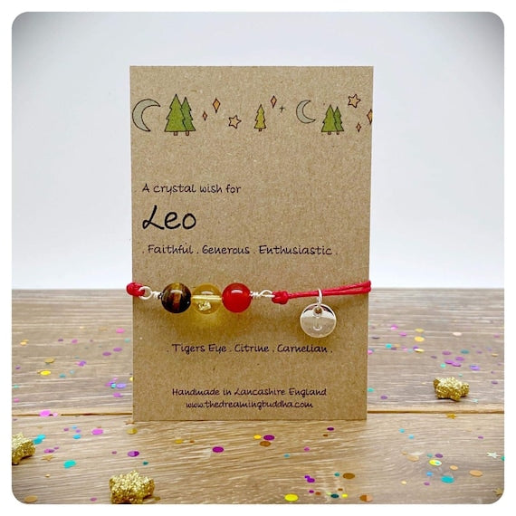 Leo Zodiac Crystal Bracelet, Horoscope Gift, Astrology Birthstone Anklet, Personalised Star Sign Gift, Personalised Leo Birthday Card