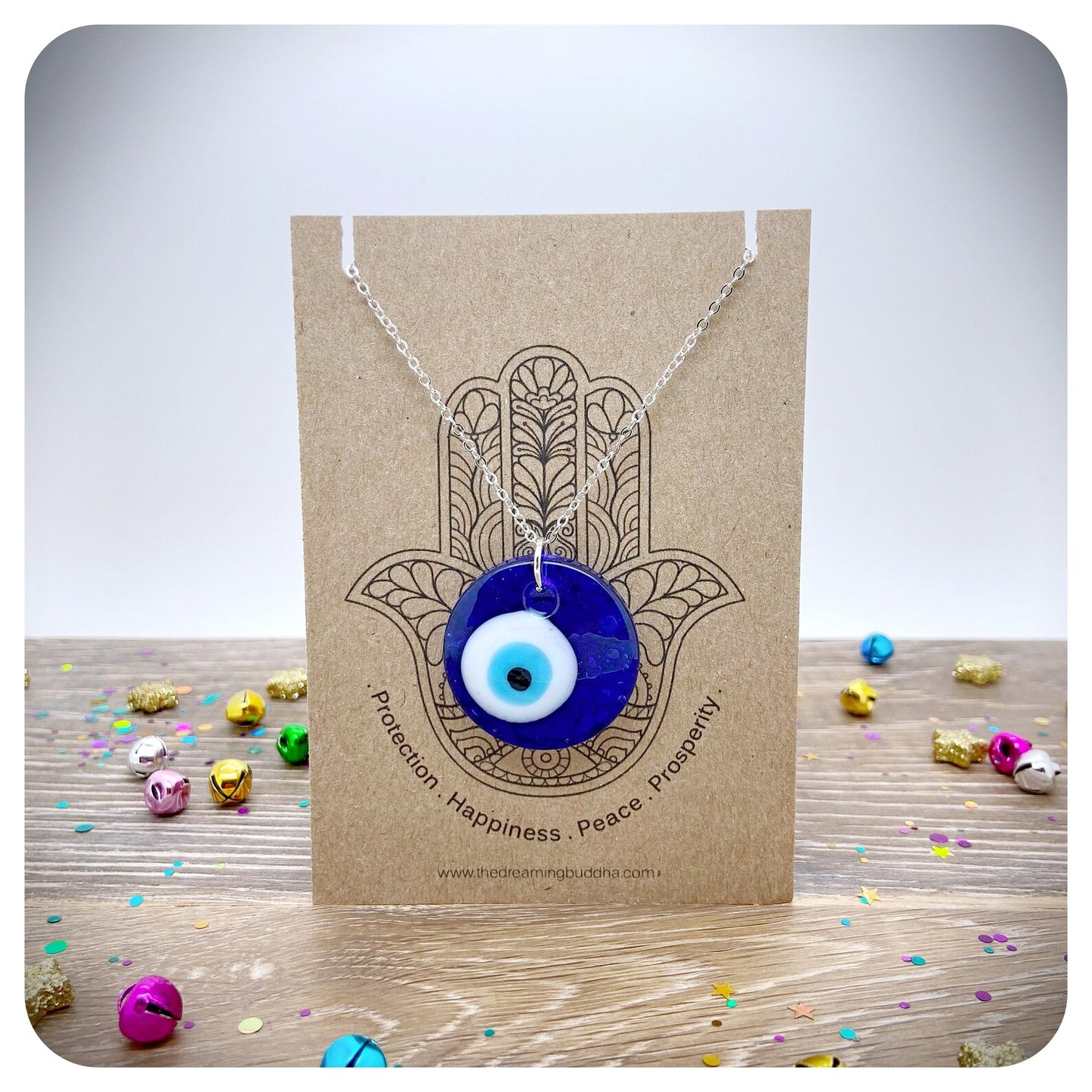 Personalised Glass Evil Eye Necklace, Nazar Silver Plated Chain Necklace, Turkish Greek Good Luck Necklace