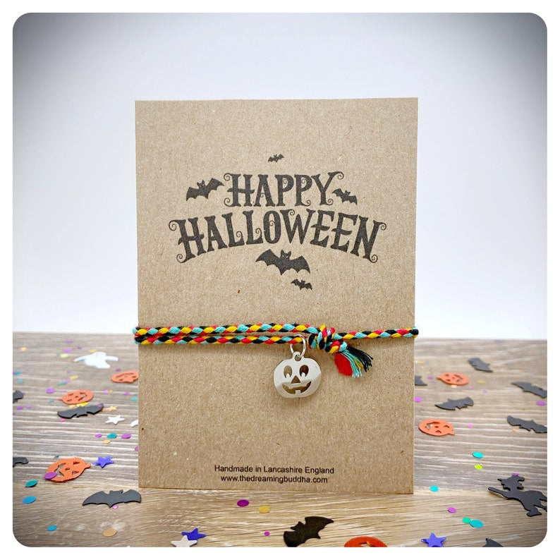 Halloween Pumpkin Friendship Bracelet, Simple Braided Jewellery, Plaited Woven String Gift