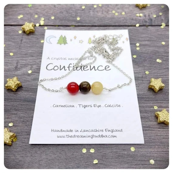 Personalised Confidence Crystal Necklace, Self Esteem Gift For Her, Wrapped Bead Bar Pendant, Self Belief Crystal Birthday Gift