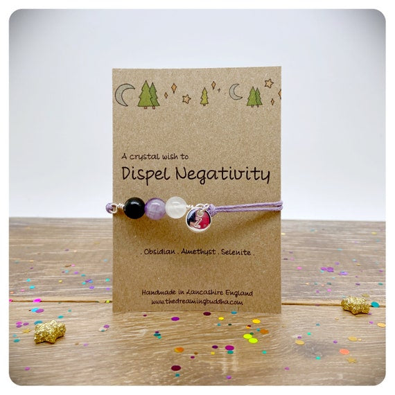 Bracelet For Negative Energy, Crystals To Dispel Negativity, Genuine Healing Gemstones, Fear Friendship Gift, Positive Wish Bracelet