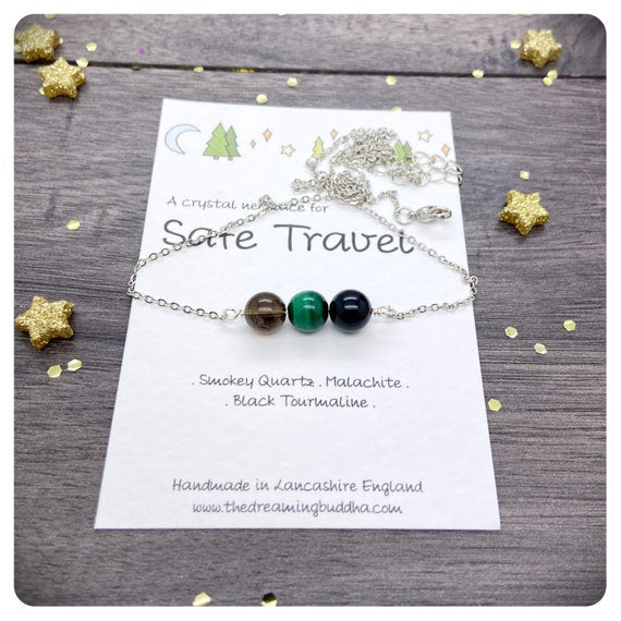 Personalised Travel Protection Crystal Necklace, Gap Year Leaving Gift For Her, Travel Protection Crystals, Wanderlust Choker