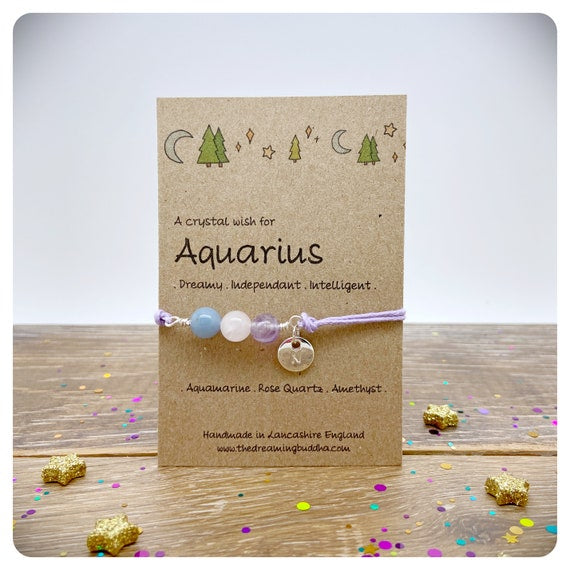 Aquarius Zodiac Crystal Bracelet, Horoscope Gift, Astrology Birthstone Anklet, Personalised Star Sign Gift