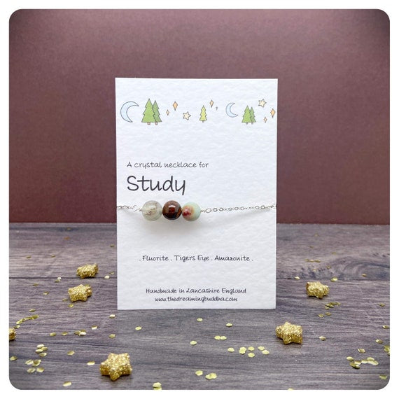 Crystal Bead Necklace For Study, Student Exam Revision Gift, Gemstones For Focus & Concentration, Personalised New Fresher Gift