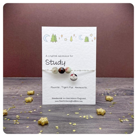 Crystal Bead Necklace For Study, Student Exam Revision Gift, Gemstones For Focus & Concentration, Personalised New Fresher Gift