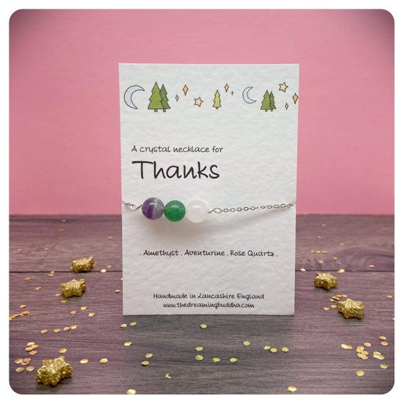 Thank You Crystal Necklace, So Thankful Greeting Card, Grateful To You Gift, Thank You Present, Appreciation Jewellery, Gratitude Crystals