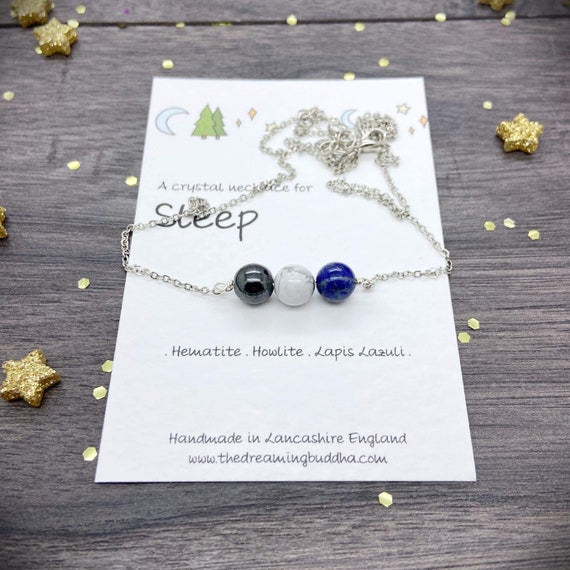 Calming Crystals For Sleep, Sweet Dreams Crystal Necklace, Insomnia Healing Gemstones, Mindfulness Meditation Gemstone Jewellery