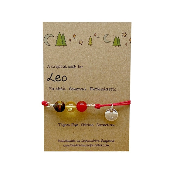 Leo Zodiac Crystal Bracelet, Horoscope Gift, Astrology Birthstone Anklet, Personalised Star Sign Gift, Personalised Leo Birthday Card