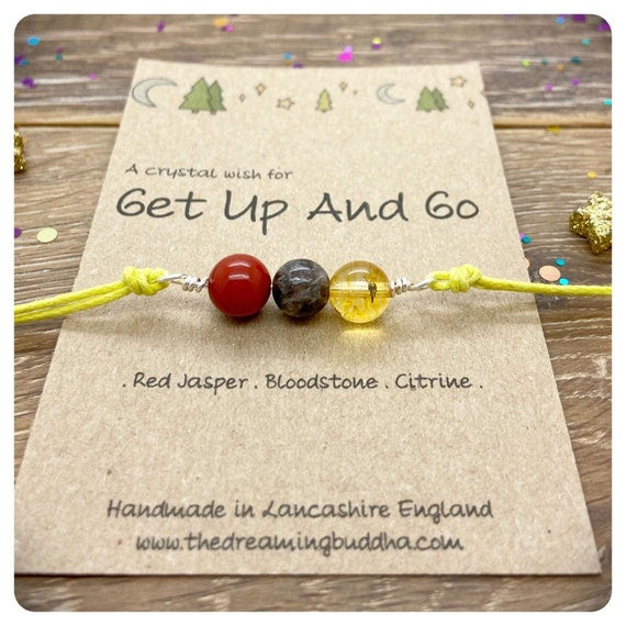 Motivational Get Up and Go Bracelet, Personalised Crystal Beaded Bracelet, Don’t Give Up Jewellery, Keep Going Gemstone Gift