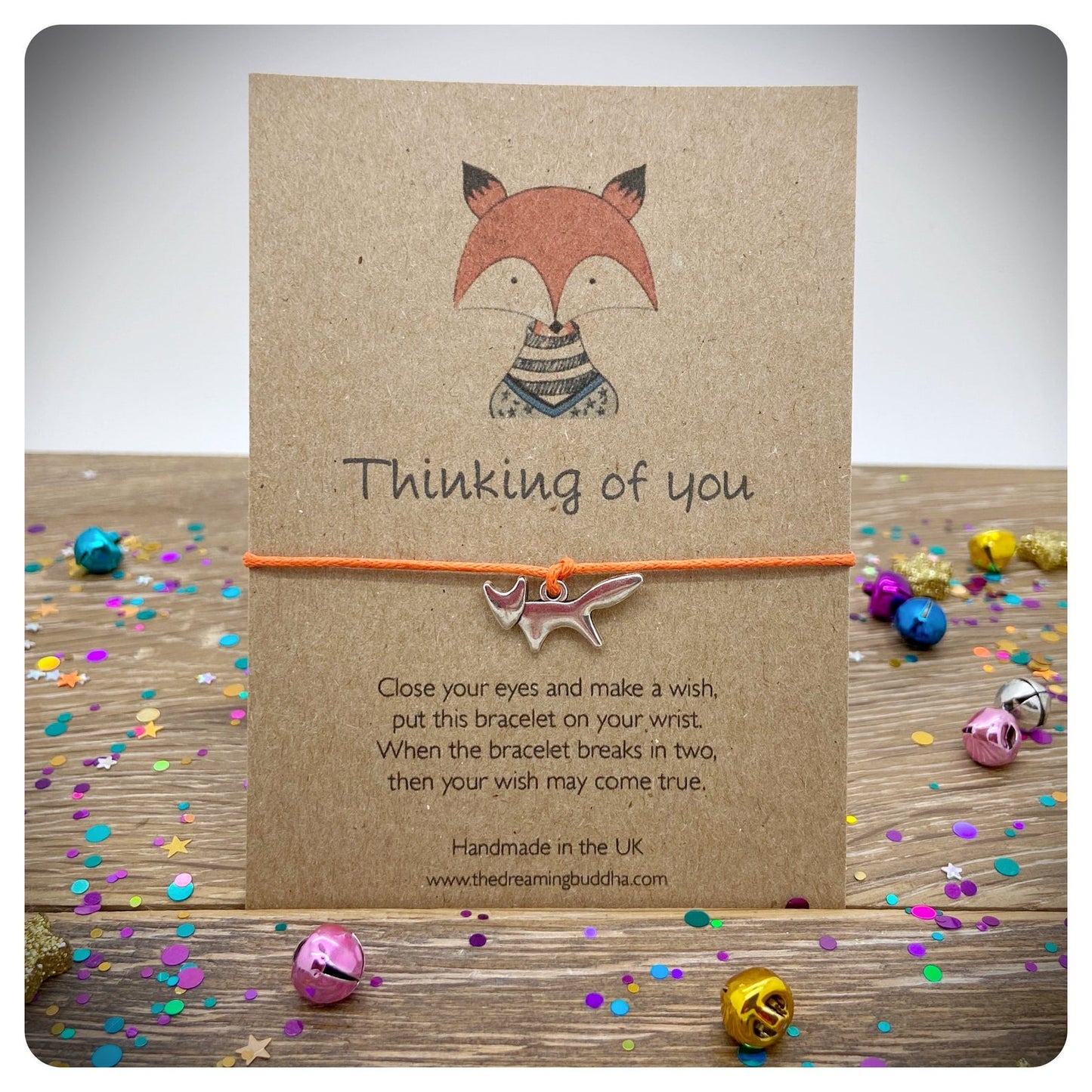Fox Thinking Of You Wish Bracelet, Fox Lover Gift, Fox friendship Card, Personalised Initial Bracelet