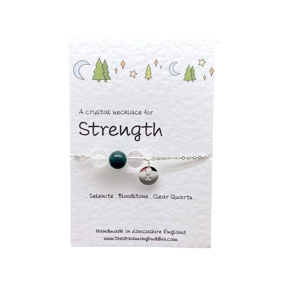 Personalised Strength Necklace, Crystal Courage Gift, Warrior Jewellery, Survivor Gift, Motivational Present For Her, Thinking Of You Postal