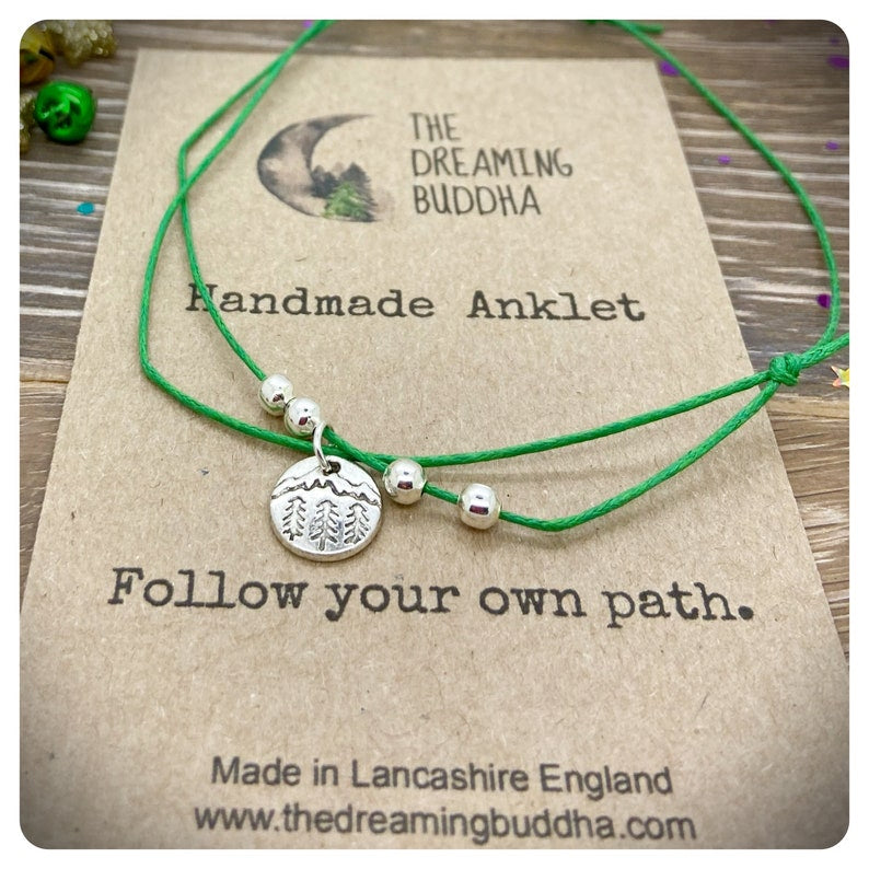 Handmade Adjustable Forest Anklet, Woodland Ankle Bracelet, Simple Cord Tree Anklet