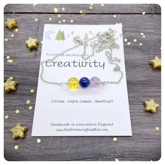 Personalised Crystal Creativity Necklace, Birthday Gift For Artist Writer Musician Actor, Inspiration Jewellery For Her, Clear Thinking Gift