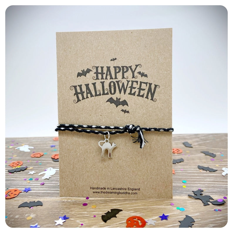 Halloween Cat Bracelet, Braided Friendship Gift, Trick Or Treat Party Favors