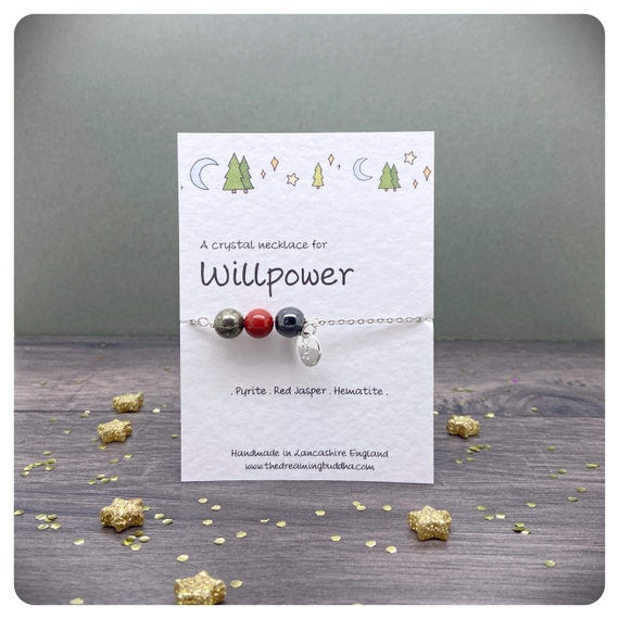 Inner Strength Crystal Necklace, Willpower Gemstones, Goal Setting Jewellery, Self Control Beaded Bar Necklace, Obsessive Behaviours Gift