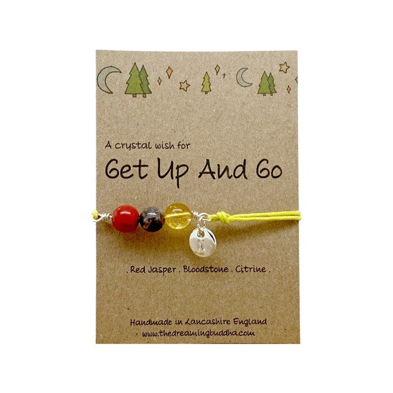 Motivational Get Up and Go Bracelet, Personalised Crystal Beaded Bracelet, Don’t Give Up Jewellery, Keep Going Gemstone Gift