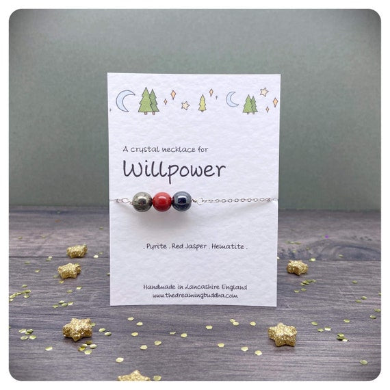 Inner Strength Crystal Necklace, Willpower Gemstones, Goal Setting Jewellery, Self Control Beaded Bar Necklace, Obsessive Behaviours Gift