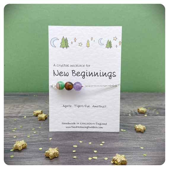 New Beginnings Crystal Necklace, Next Adventure Gift For Her, Fresh Start Jewellery, Colleague Leaving Gift, Minimalist Bar Necklace