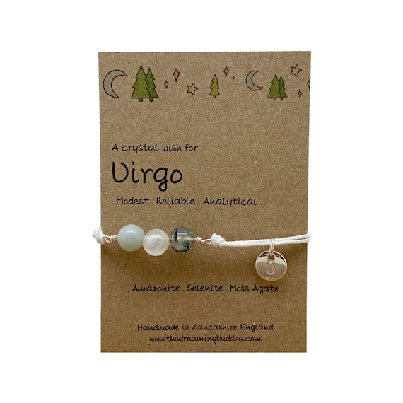 Virgo Zodiac Crystal Bracelet, Personalised Horoscope Birthday Card! Astrology Birthstone Anklet, Personalised Star Sign Gift