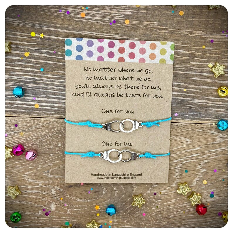 No Matter Where No Matter What Card, Animal Lover Pinky Promise Handcuff Heart Angel Wing Matching BFF Couples Bracelets, Sentimental Gift