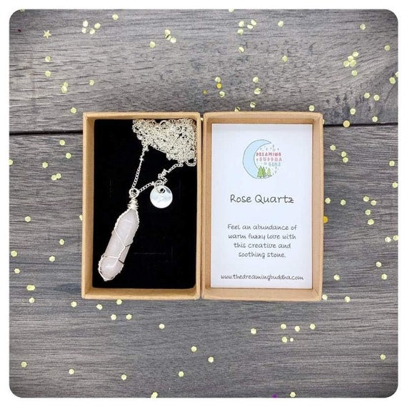 Wire Wrapped Rose Quartz Necklace, Crystal Point Long Silver Necklace, Personalised Terminated Gemstone Jewellery, Love Kindness Crystal