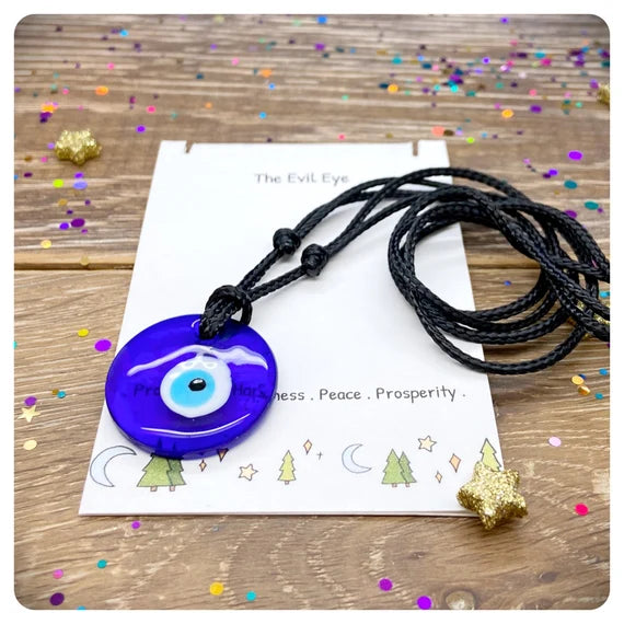 Recycled Bottle Necklace, Imperfect Evil Eye Glass Pendant, Reused Nazar Protection Jewellery