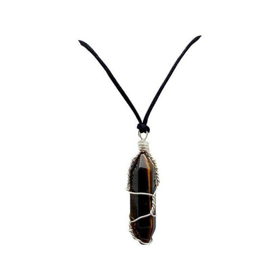 Adjustable Tigers Eye Point Necklace, Waterproof Cord Wire Wrapped Tigers Eye Pendant, Mens Protection Jewellery, Confidence Gemstone