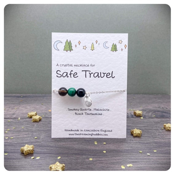 Personalised Travel Protection Crystal Necklace, Gap Year Leaving Gift For Her, Travel Protection Crystals, Wanderlust Choker