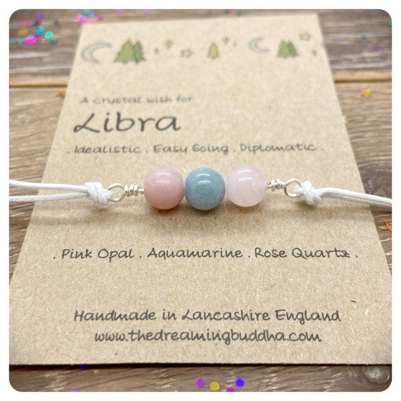 Libra Zodiac Crystal Bracelet, Horoscope Gift, Astrology Birthstone Anklet, Personalised Star Sign Gift