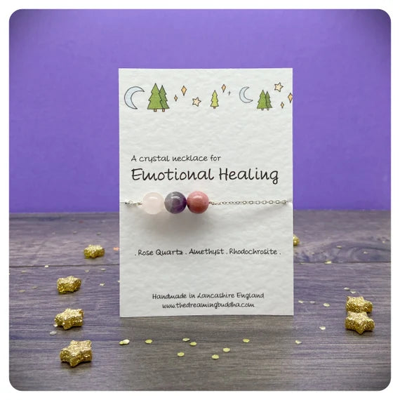 Emotional Healing Crystal Necklace, Personalised Jewellery, Inner Peace Gemstones, Emotional Support Gift, Thinking Of You Letterbox Gift