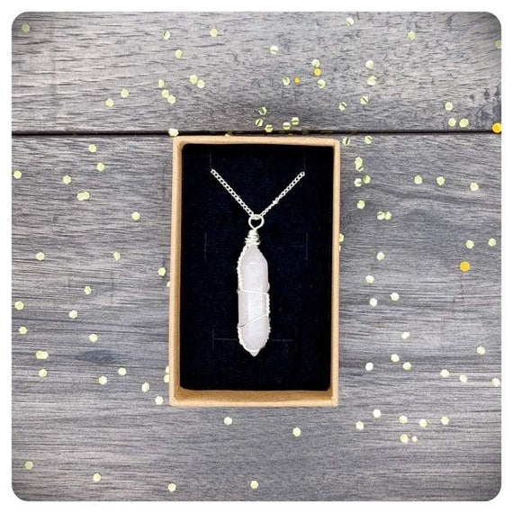 Wire Wrapped Rose Quartz Necklace, Crystal Point Long Silver Necklace, Personalised Terminated Gemstone Jewellery, Love Kindness Crystal