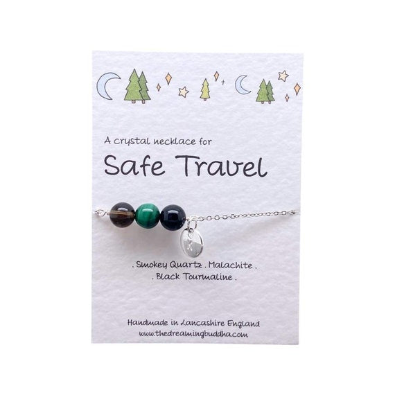Personalised Travel Protection Crystal Necklace, Gap Year Leaving Gift For Her, Travel Protection Crystals, Wanderlust Choker