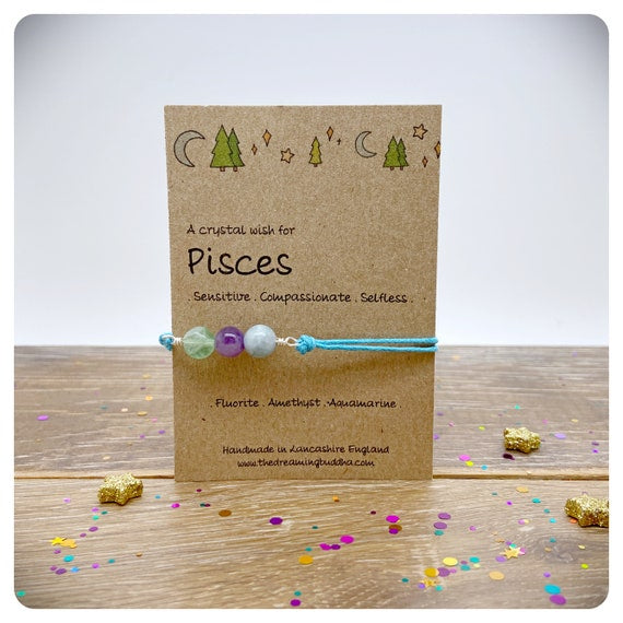 Pisces Zodiac Crystal Bracelet, Horoscope Gift, Astrology Birthstone Anklet, Personalised Star Sign Gift