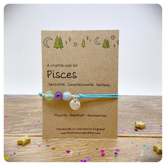Pisces Zodiac Crystal Bracelet, Horoscope Gift, Astrology Birthstone Anklet, Personalised Star Sign Gift